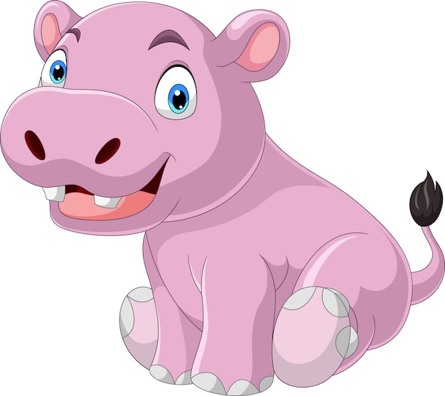 Cartoon funny baby hippo sitting