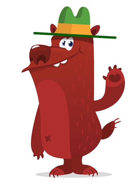 Cartoon funny bear park ranger wearing green hat Vector illustration isolated