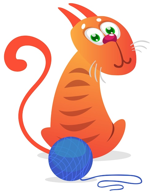 Cartoon funny cat Fat striped cat illustration Vector isolated