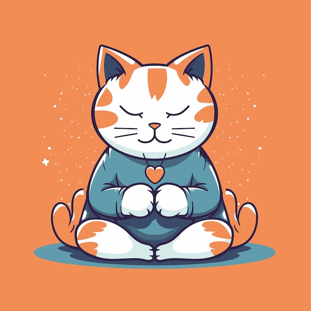 Cartoon funny cat mascot meditating vector illustration character concept animal icon isolated