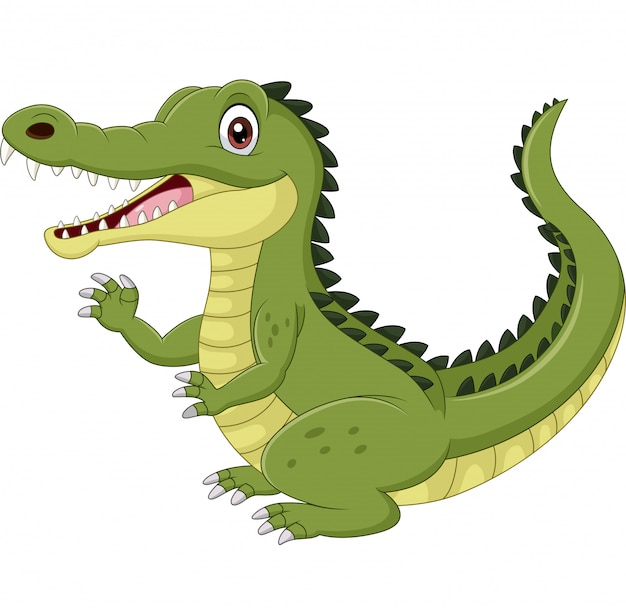 Cartoon funny crocodile waving hand isolated on white