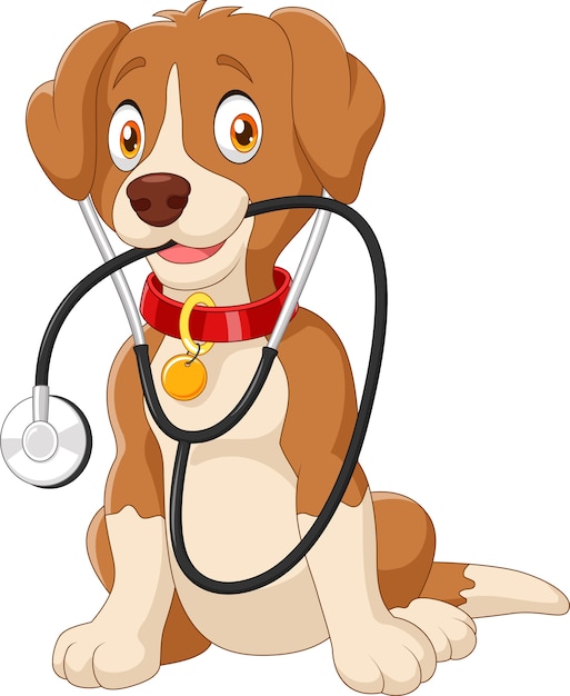 Cartoon funny dog sitting with stethoscope