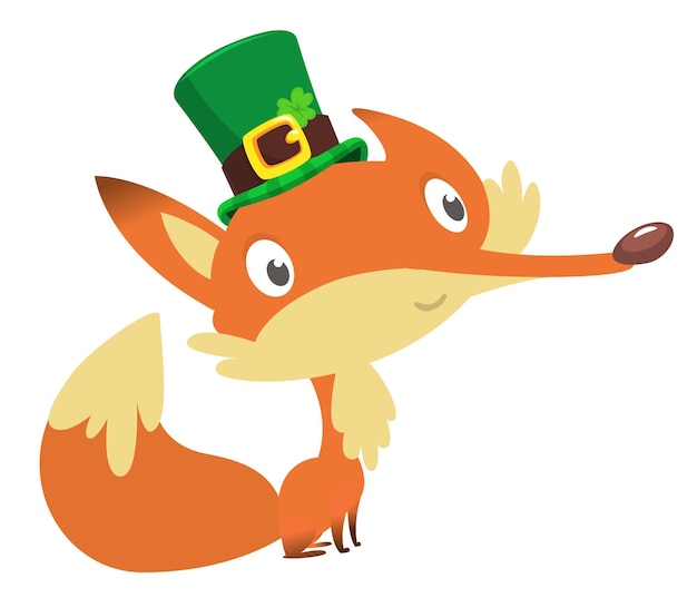 Cartoon funny fox wearing st patrick's hat with a clover Vector illustration for Saint Patrick's Day Party poster design