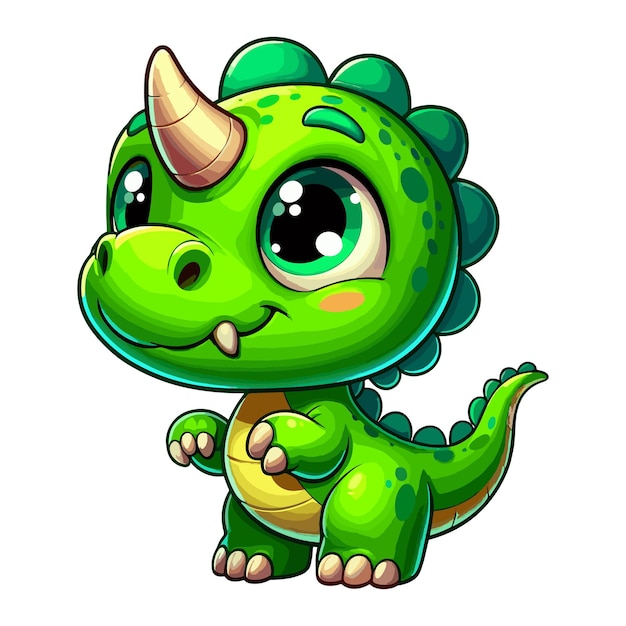 Cartoon funny green dinosaur vector illustration on white background