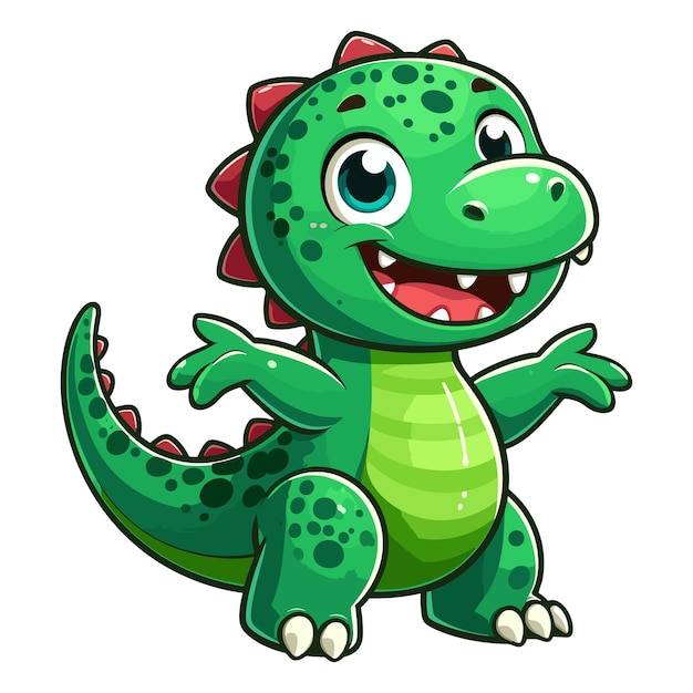 Cartoon funny green dinosaur vector illustration on white background