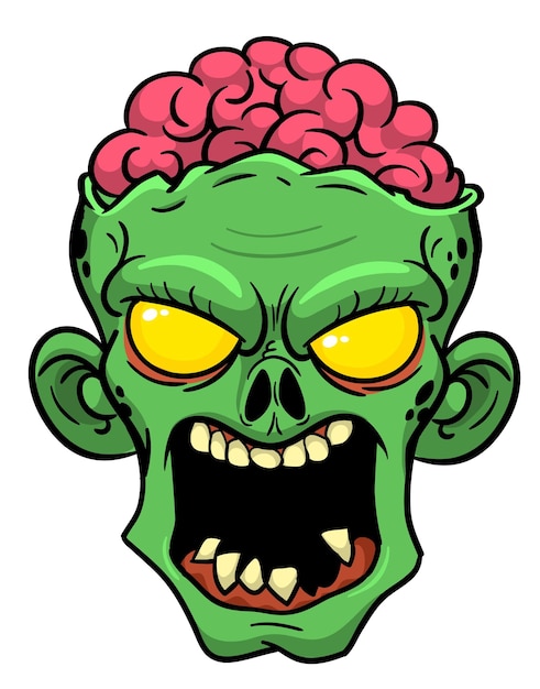 Cartoon funny green zombie character design with scary face expression Halloween vector illustration isolated on white Party poster or package design