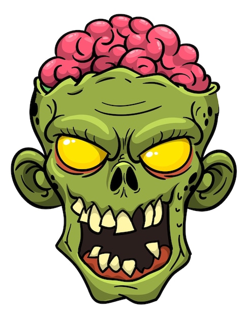 Cartoon funny green zombie character design with scary face expression Halloween vector illustration isolated on white Party poster or package design