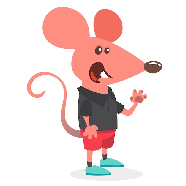 Cartoon funny and happy mouse or rat wearing modern fancy style clothes Vector illustration isolated