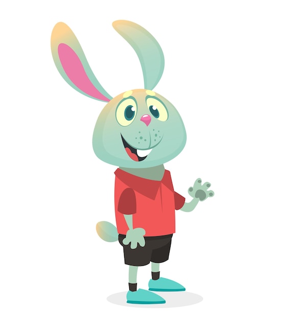 Cartoon funny and happy rabbit wearing modern fancy style clothes Vector illustration of easter bunny hare isolated