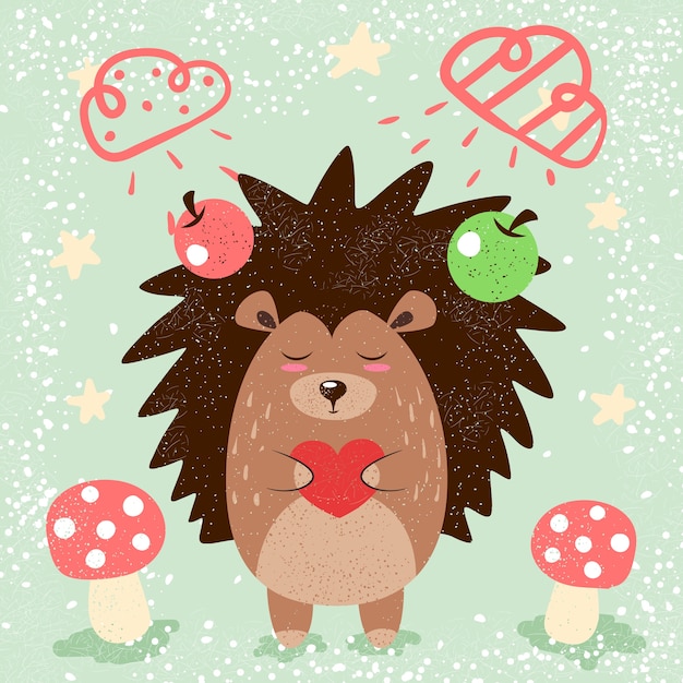 Cartoon funny hedgehog illustration for print t-shirt.