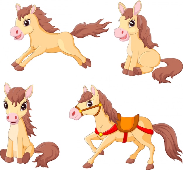 Cartoon funny horses collection set