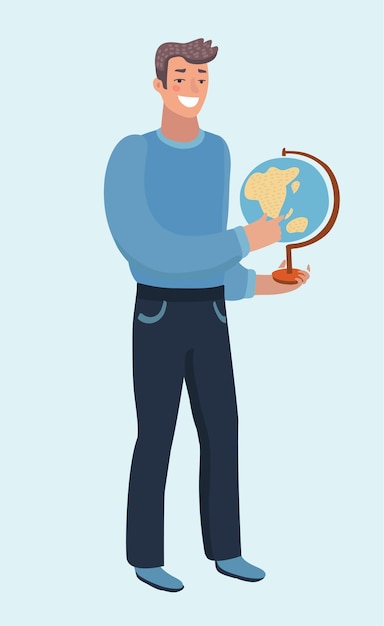 cartoon funny illustration of man holding a globe earth in his hand