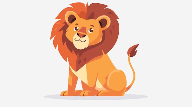 Cartoon Funny Lion Sitting on White Background