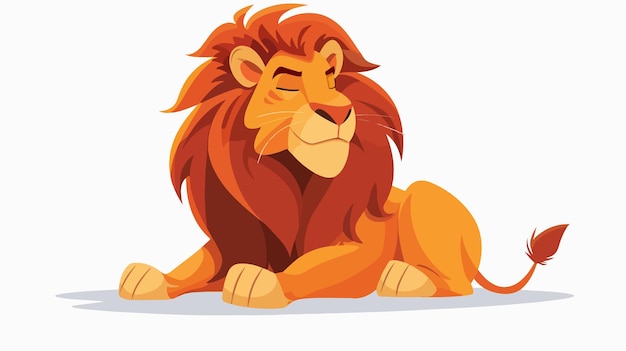 Cartoon Funny Lion Sitting on White Background