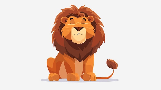 Cartoon Funny Lion Sitting on White Background