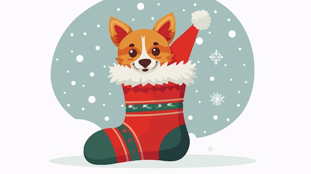 Vector cartoon funny little dog in christmas sock