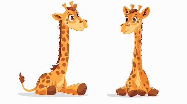 Cartoon Funny Little Giraffe Sitting Flat Vector Isolated