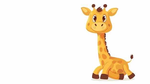 Vector cartoon funny little giraffe sitting flat vector isolated