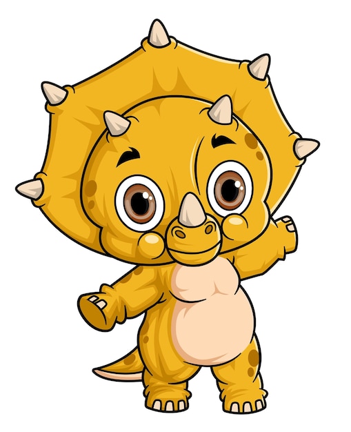 Cartoon funny little triceratops with welcome pose