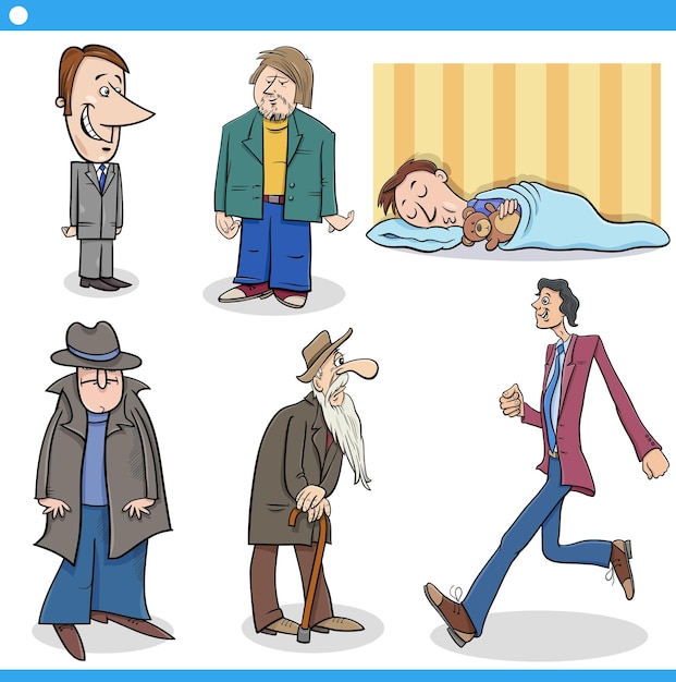 Cartoon funny men comic characters set