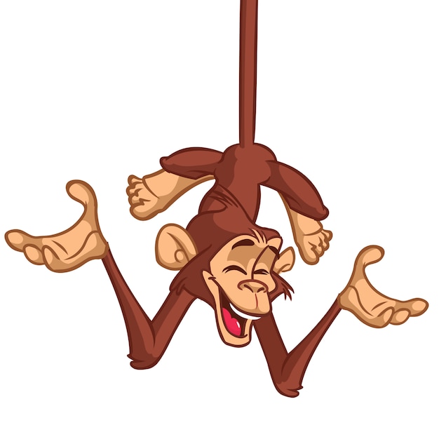 Cartoon funny monkay hanging down the tree illustration