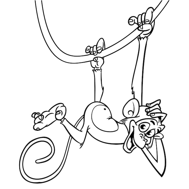 Cartoon funny monkey Vector illustration of happy monkey chimpanzee outlines for coloring pages book