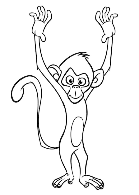 Cartoon funny monkey Vector illustration of happy monkey chimpanzee outlines for coloring pages book