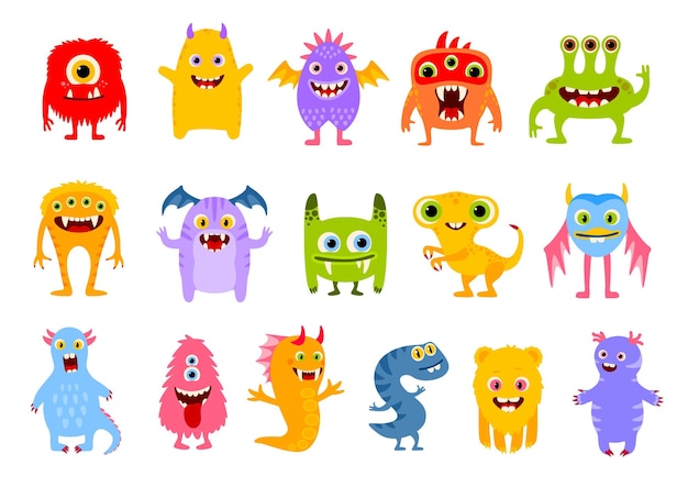 Cartoon funny monster characters cute personages