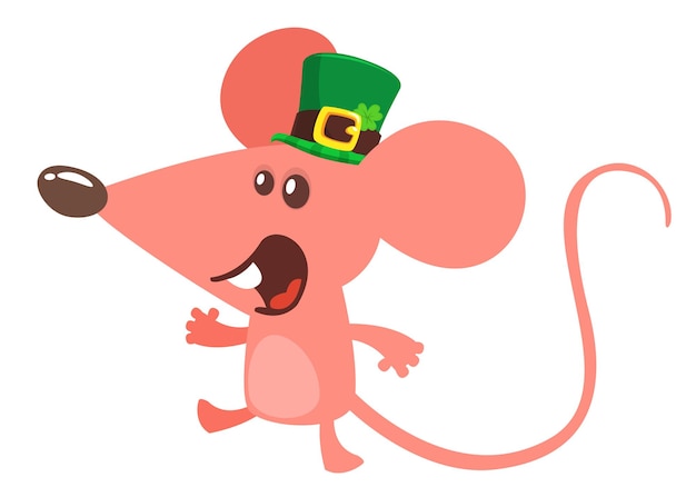 Cartoon funny mouse wearing st patrick's hat with a clover