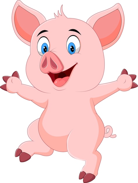 Cartoon funny pig waving hand