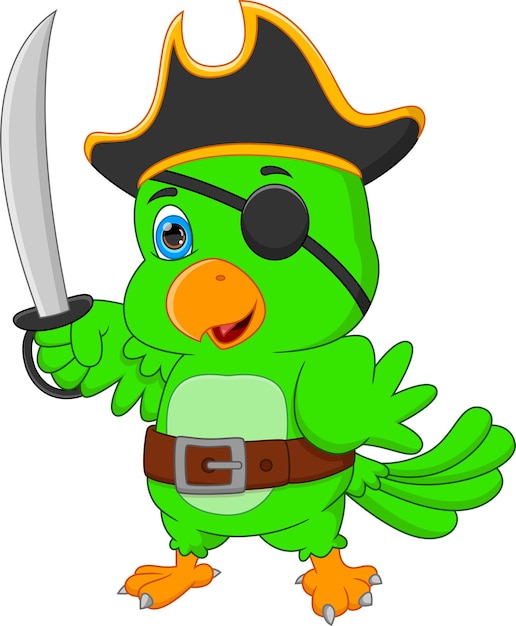 cartoon funny pirate parrot holding sword