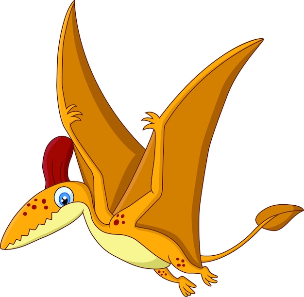 Cartoon funny pterodactyl flying isolated on white background 