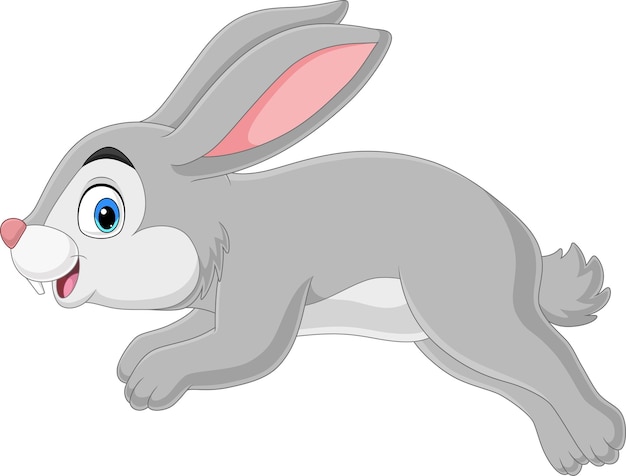 Cartoon funny rabbit running on white background