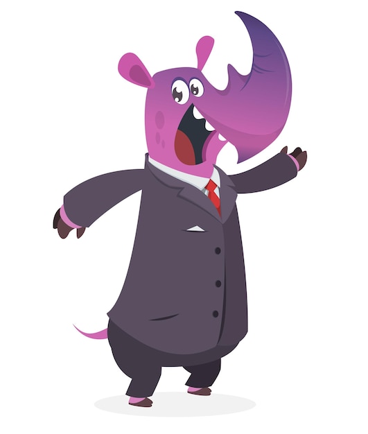 Cartoon funny rhino wearing suite. Vector illustration