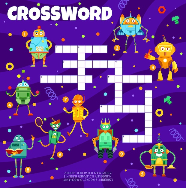 Cartoon funny robots crossword grid worksheet