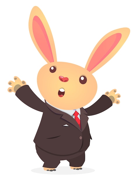 Cartoon funny smiling bunny rabbit wearing toxedo or business suit Vector illustration