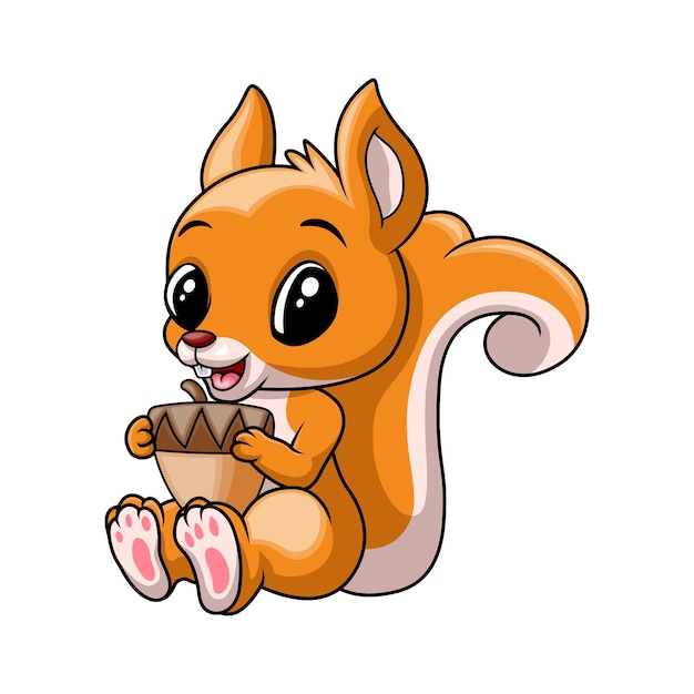 Cartoon funny squirrel holding nut