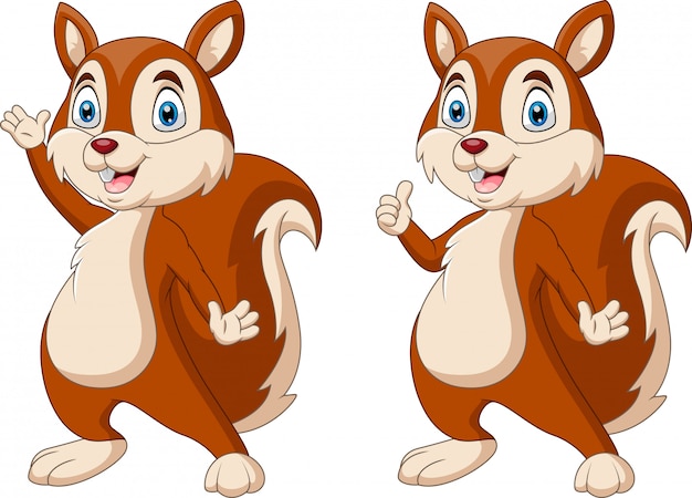 Cartoon funny squirrel waving hand