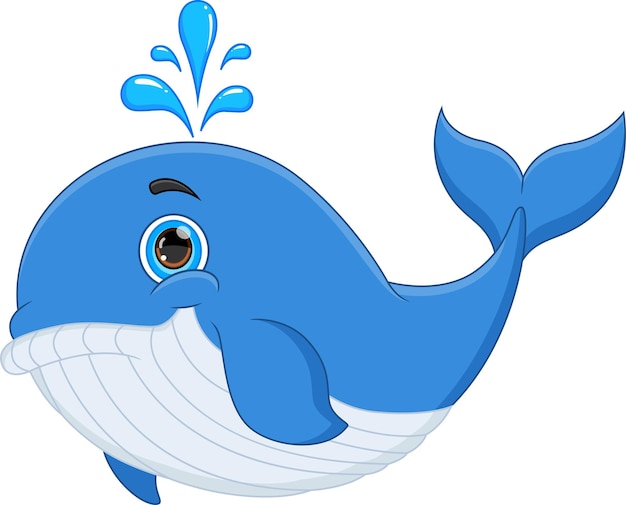 Cartoon funny whale isolated on white background