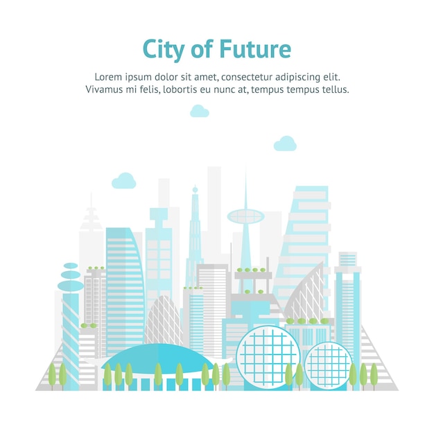 Cartoon Future City on a Landscape Background Card Poster Vector