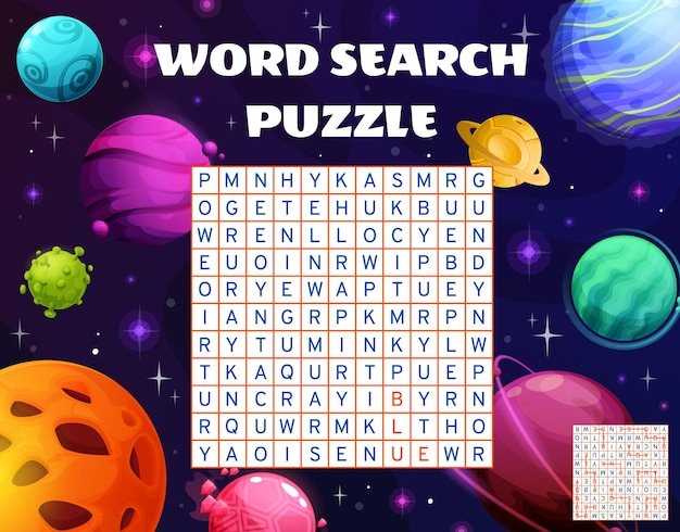 Cartoon galaxy planets and stars word puzzle