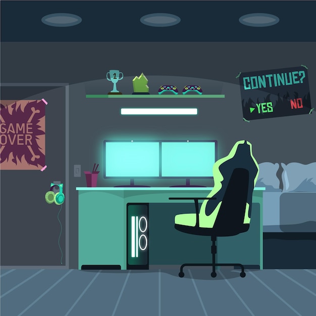 Cartoon gamer room illustration