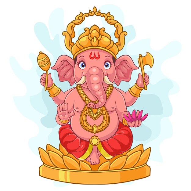 Vector cartoon ganesha isolated on white background