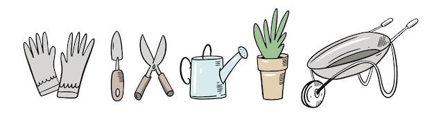 A cartoon of a garden tools