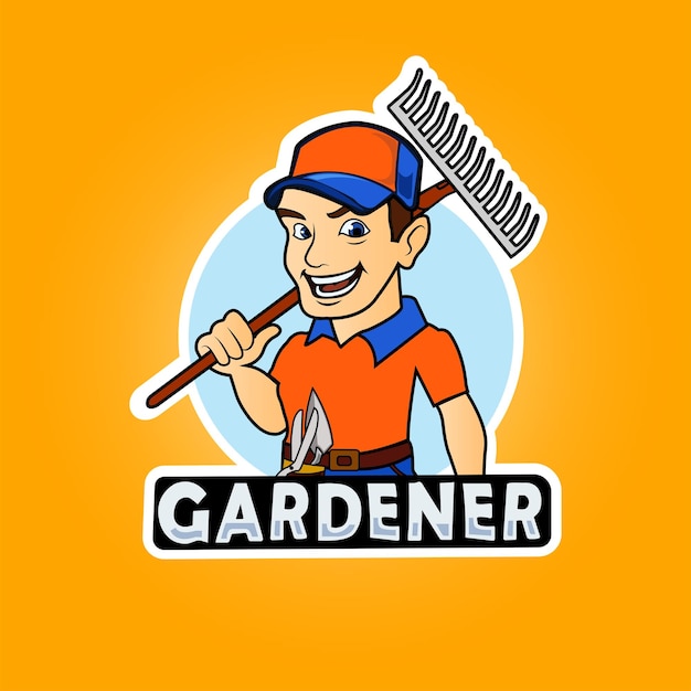 Cartoon gardener worker vector logo