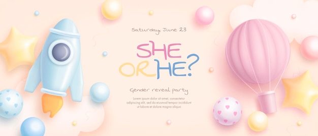 Cartoon gender reveal invitation template