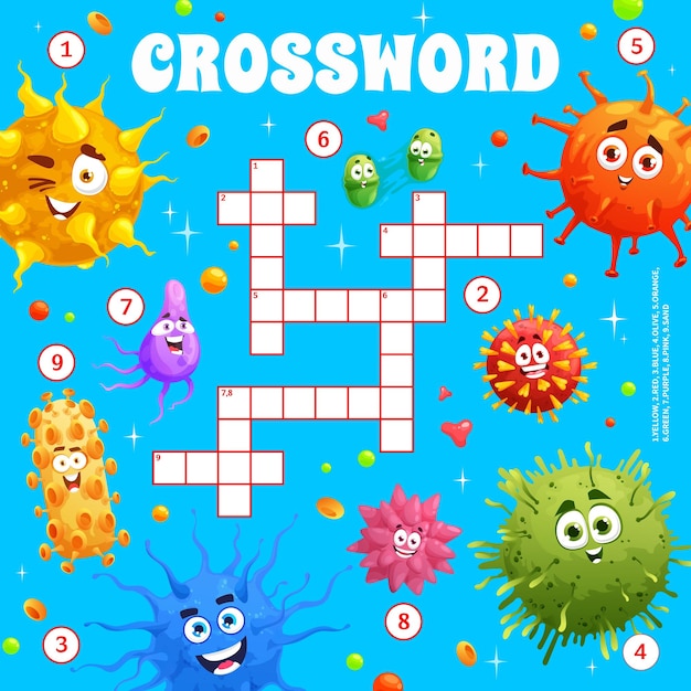 Cartoon germs and viruses on crossword worksheet