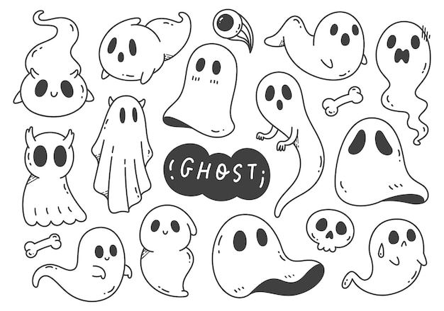 Cartoon Ghost Doodle Vector Isolated on White Background