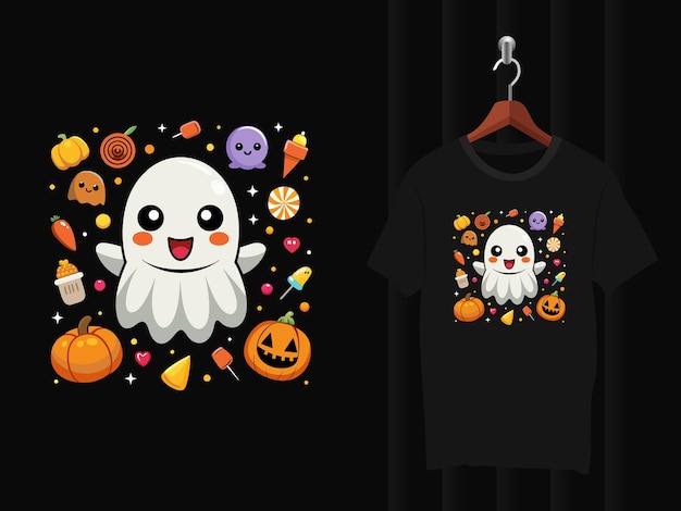 Vector cartoon ghost halloween tshirt design artwork