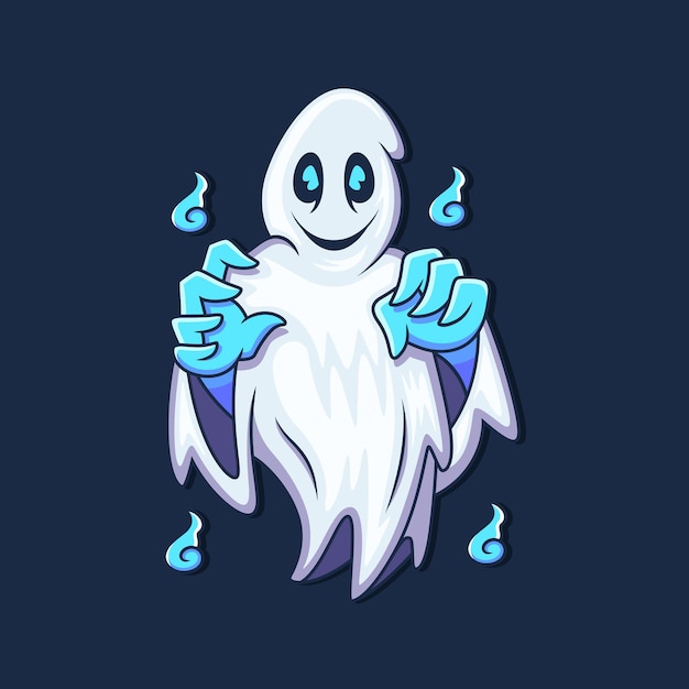 Cartoon ghost with blue soul